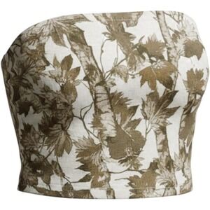 Better Together Women Brown Cream Forest Leaf Print Tube Top Crop Strapless L